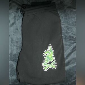 Crooks & Castles Black Joggers with Green Skull Graphic